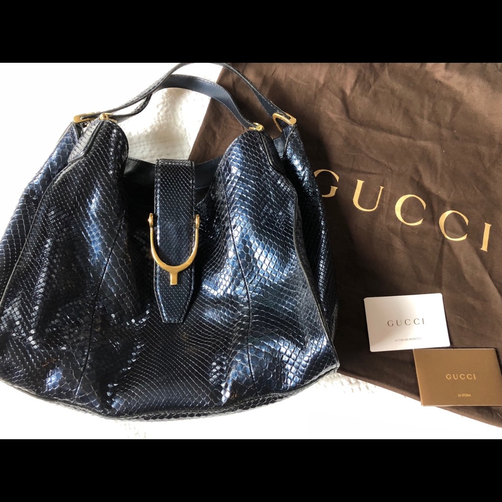 AUTHENTIC Gucci Midnight Blue Python Hobo - Picture 1 of 8